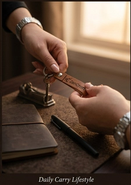 Personalized Vegan Leather Keychain - Custom Engraved Key Fob