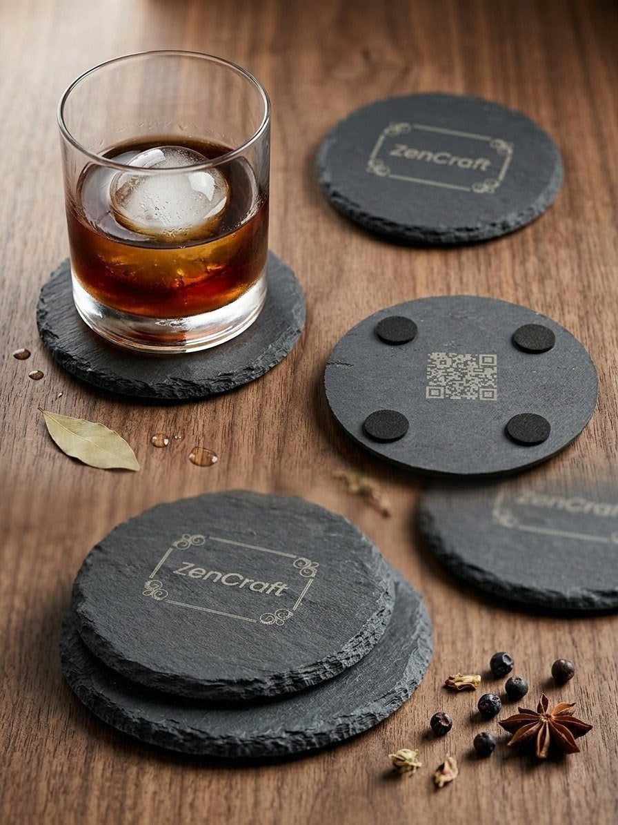 Personalized Slate Coasters (Set of 4) - Custom Engraved Home Bar Gift