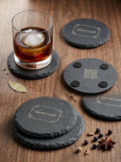 Personalized Slate Coasters (Set of 4) - Custom Engraved Home Bar Gift